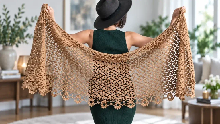 El chal Sweet Pea a crochet combina una caída ligera con un delicado borde lleno de detalles