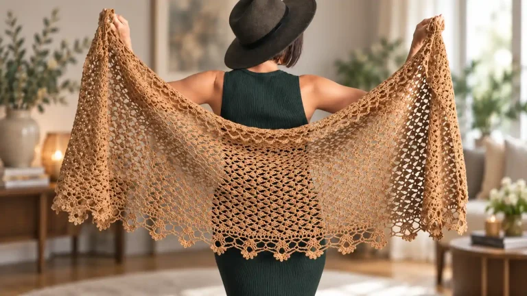 El chal Sweet Pea a crochet combina una caída ligera con un delicado borde lleno de detalles
