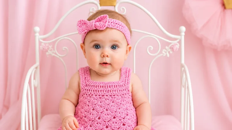 Vestido con cinta de cabello a crochet: conjunto adorable para niñas