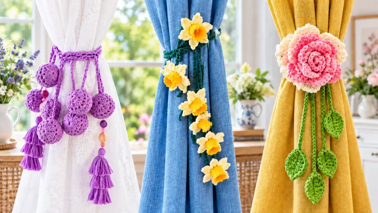 19 sujetacortinas a crochet con flores, animales y borlas para renovar tus ventanas