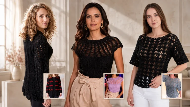 15 blusas caladas a crochet que puedes tejer en negro para explorar el estilo lace-core