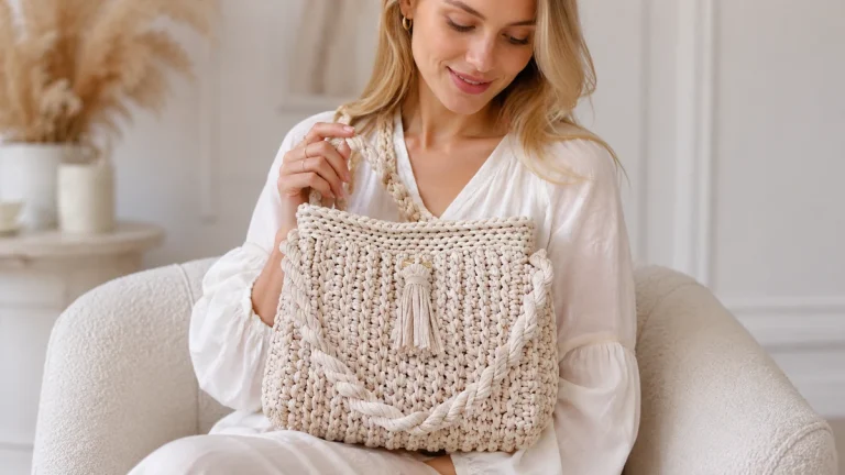 Este bolso de trapillo a crochet combina textura, asas trenzadas y un precioso aire boho