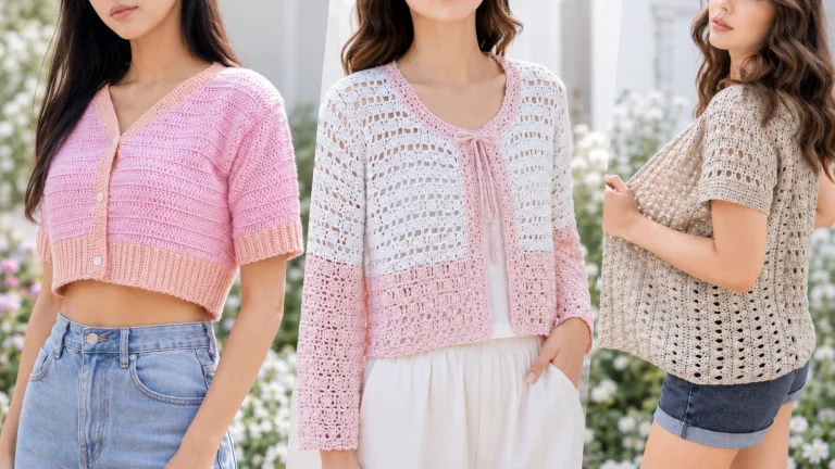 15 cárdigans ligeros de manga corta que puedes tejer en tonos neutros