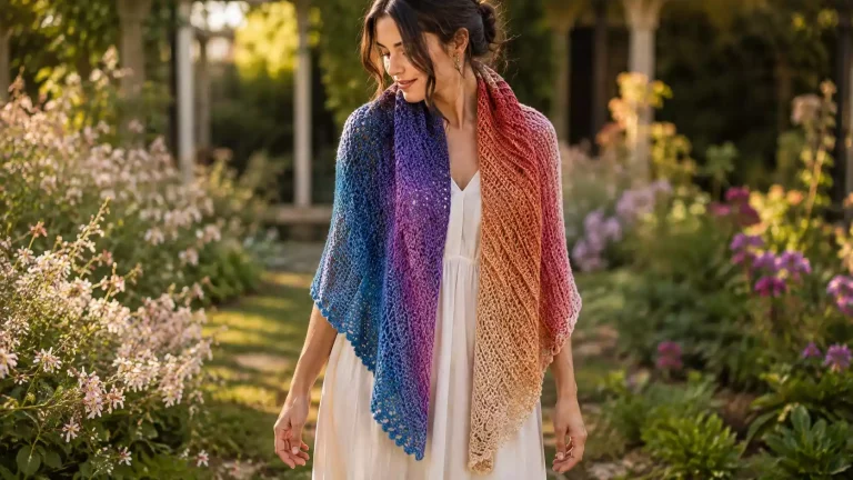 Chal Belofte a crochet: un diseño calado con un degradado que enamora 💜