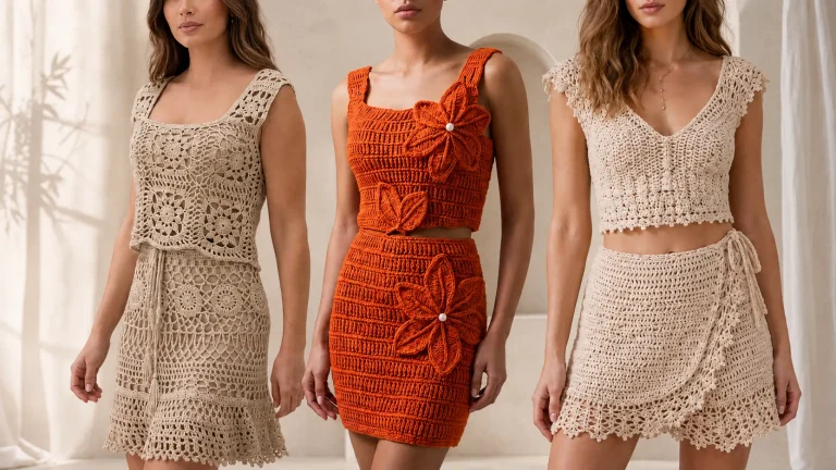 15 conjuntos a crochet con tops, faldas y piezas coordinadas que puedes adaptar a tu talla