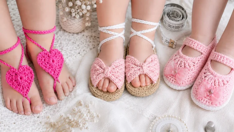 Zapatitos, merceditas y sandalias de bebé a crochet que se sujetan al tobillo