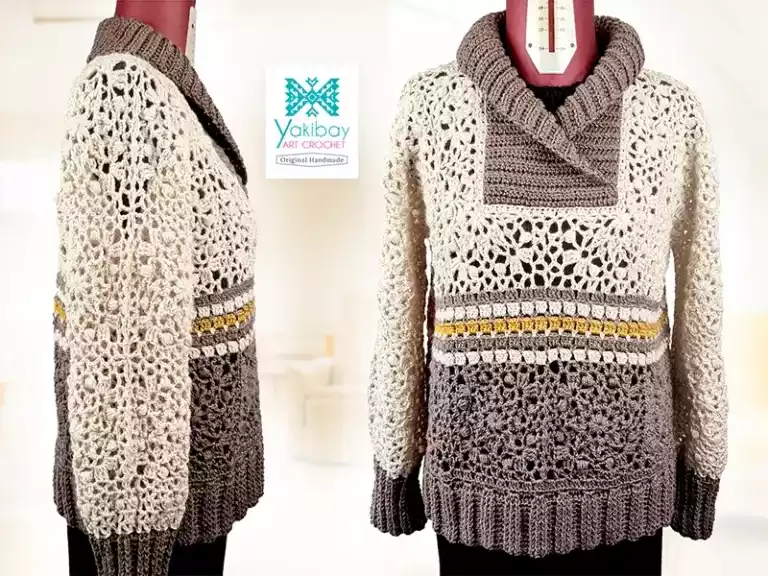 Teje un jersey a crochet con textura, calados y un cuello envolvente encantador🍂