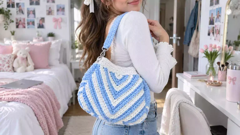 Un hermoso bolso de mano a crochet con hilo de camiseta que querrás tejer ya 💙