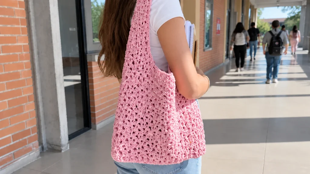 Bolso tote a crochet con punto calado, amplio y práctico, ideal para principiantes
