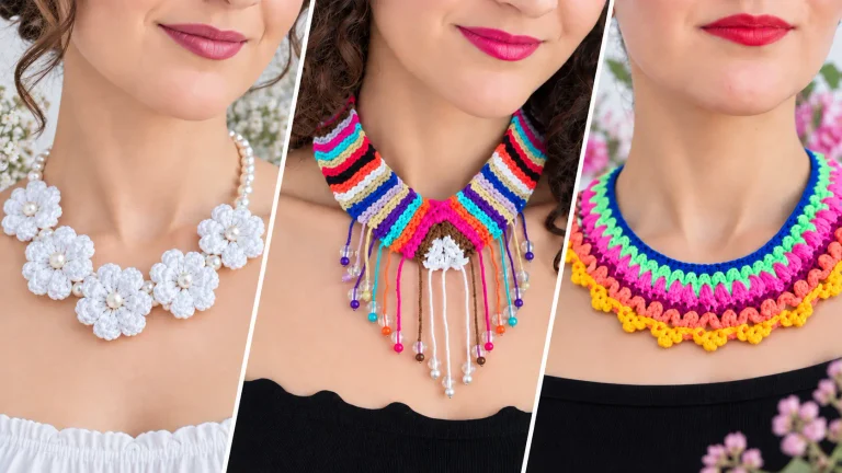 10 collares a crochet con tutoriales, medidas y acabados para tejer el tuyo
