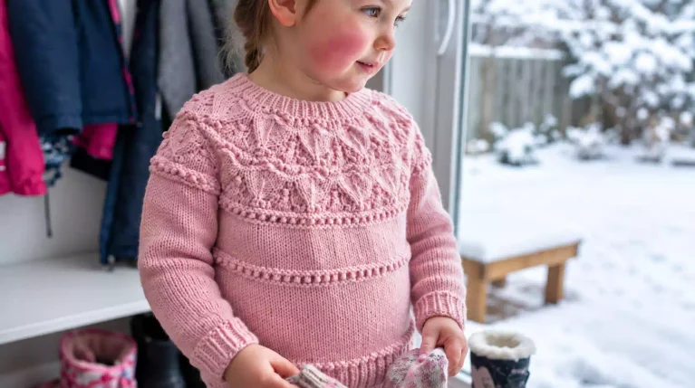 Suéter para niña a dos agujas: un diseño dulce con un canesú lleno de textura y relieve encantador 💗