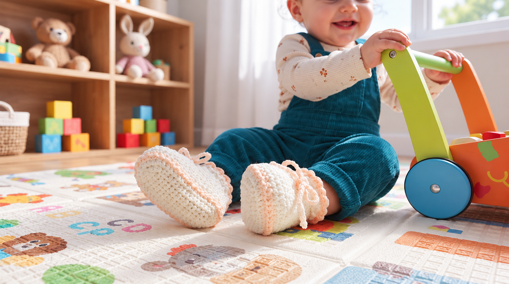 Botitas para bebé tejidas a crochet en lana blanca, suaves y delicadas para mantener sus pies abrigados