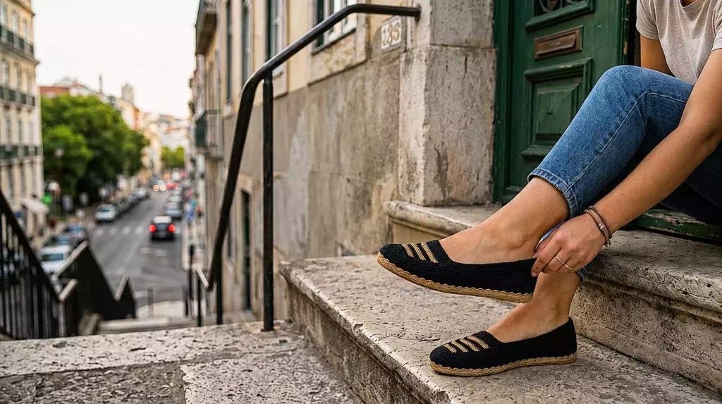 Zapatos clásicos a crochet en color negro con detalle en contraste y diseño elegante