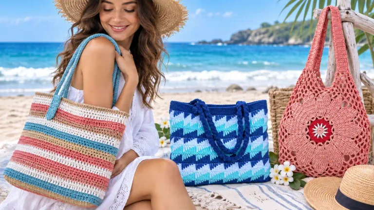 15 bolsos de playa a crochet con tutoriales gratis para tejer paso a paso
