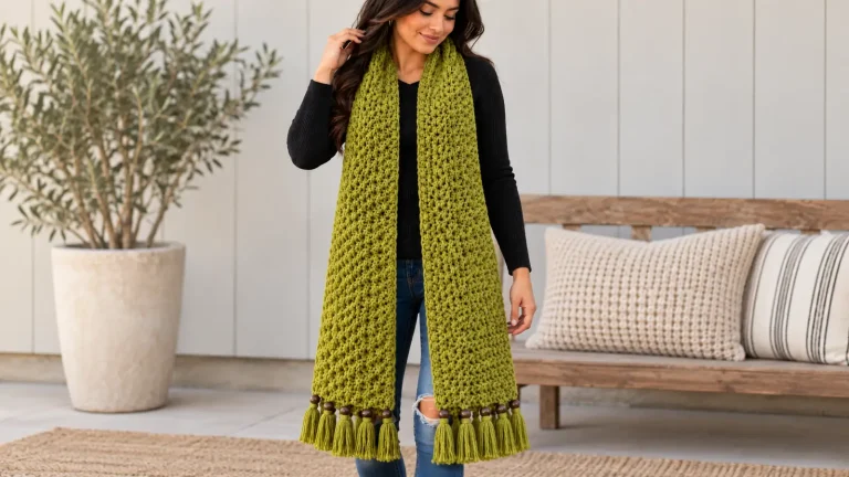 Esta bufanda a crochet combina una textura preciosa con un diseño largo y abrigado para días frescos