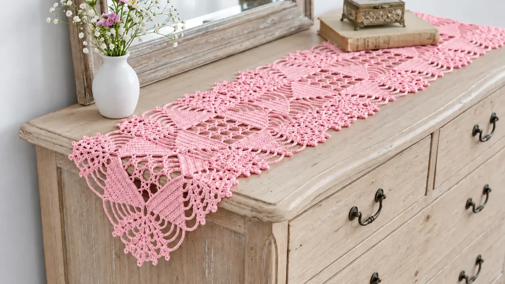 Motivo floral a crochet con efecto de encaje para caminos de mesa y decoración del hogar