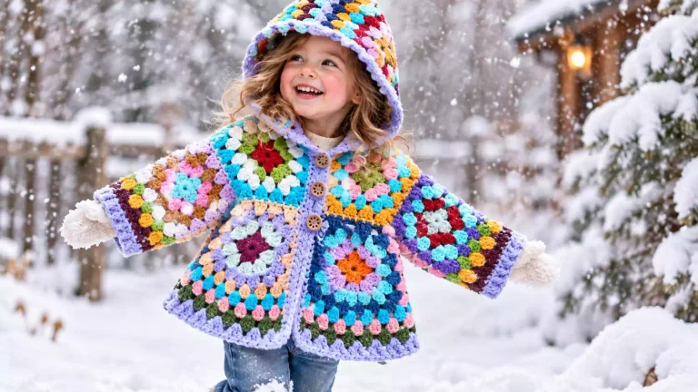 Cómo tejer una chaqueta con capucha a crochet usando coloridos cuadros de la abuela 🌈