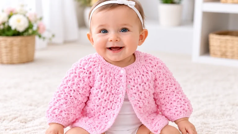 Chambrita a crochet en punto relieve: textura preciosa y abrigo suave para bebé
