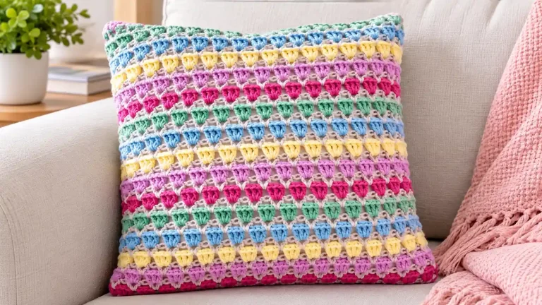 Cojín multicolor a crochet: Una pieza alegre para renovar tu hogar