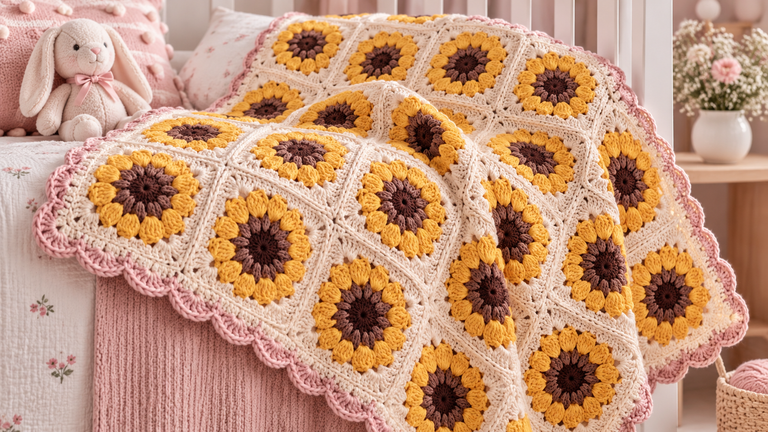 Cómo tejer un granny de girasol clásico a crochet con pétalos en 3D 🌻