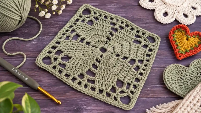 Granny de Corazones a crochet: una delicada flor calada perfecta para mantas y cojines