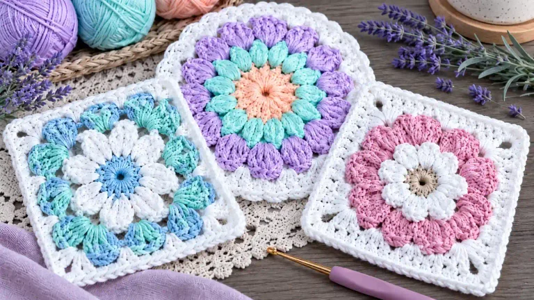 15 tutoriales de grannys a crochet en tonos pastel para bolsos, individuales y más