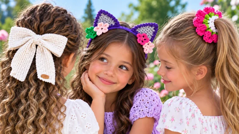10 accesorios para el cabello de niñas a crochet: diademas, lazos y coleteros
