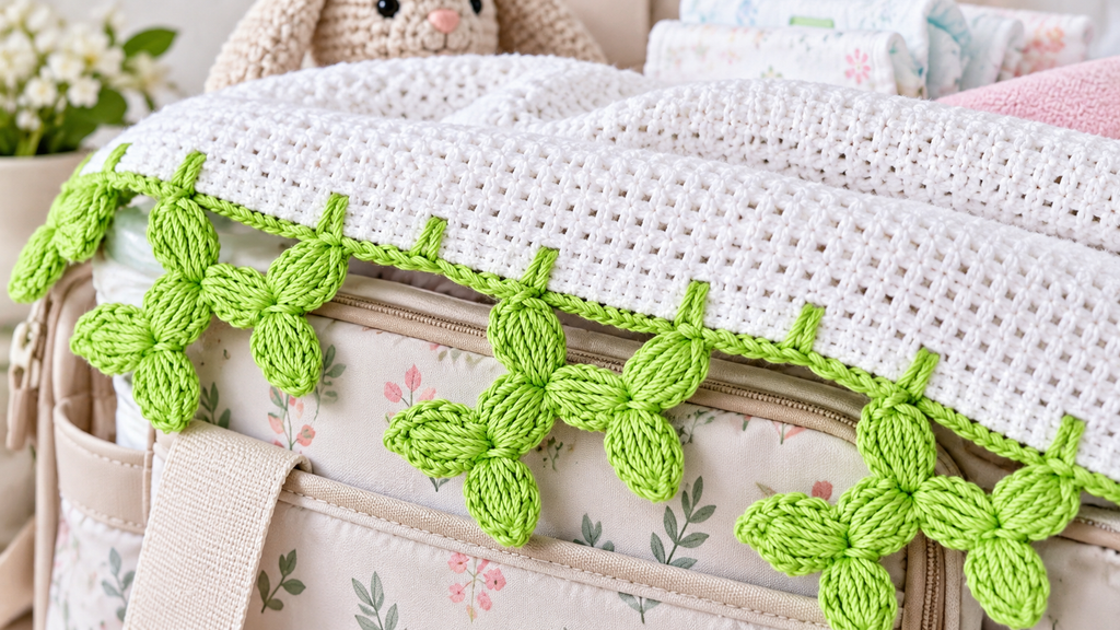 Puntilla de perritos de globo a crochet con puntos puff para decorar mantas y textiles de bebé