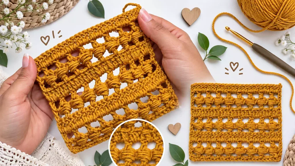 Punto calado a crochet con franjas abiertas y motivos en relieve para blusas y tops