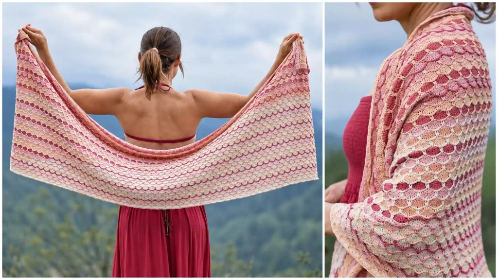 Puntada panal a crochet con diseño calado para tejer chales y estolas