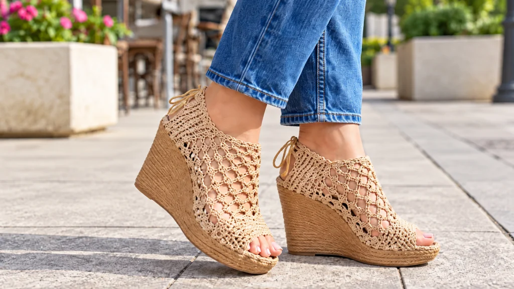 Sandalias a crochet en punto de red con suela tipo cuña para verano