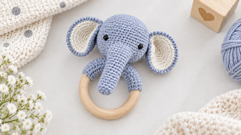Este tierno sonajero de elefante a crochet es un detalle precioso para preparar con tus propias manos