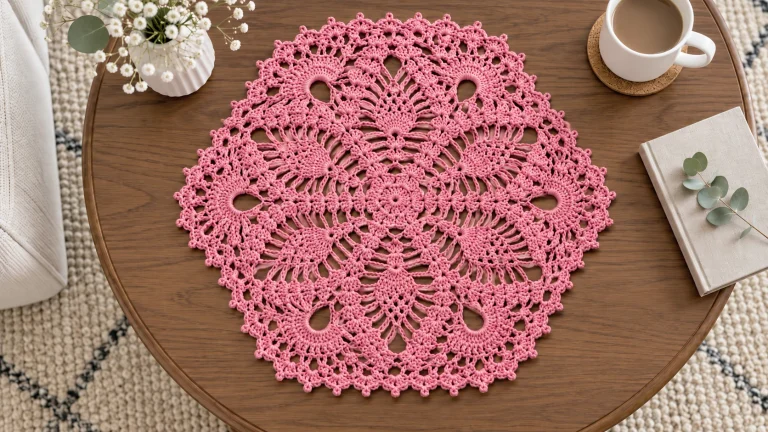 Este tapete de piñas a crochet combina calados delicados y un diseño clásico perfecto para decorar la mesa
